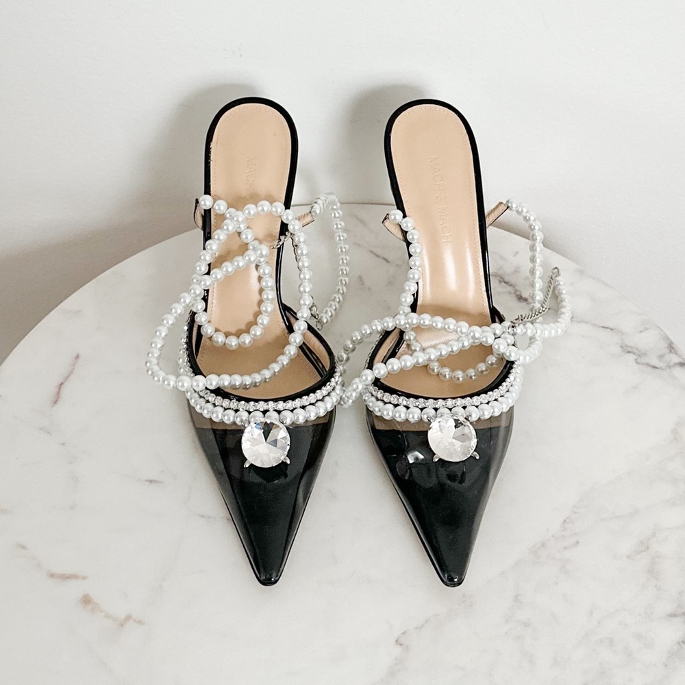 MACH & MACH NEW Diamond Of Elizabeth PVC Patent Leather Pearl Heels Size 10 US - Picture 6 of 10